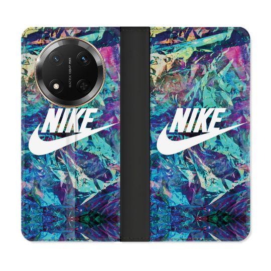 Housse cuir portefeuille Pour Honor Magic 7 Lite 5G Nike Turquoise