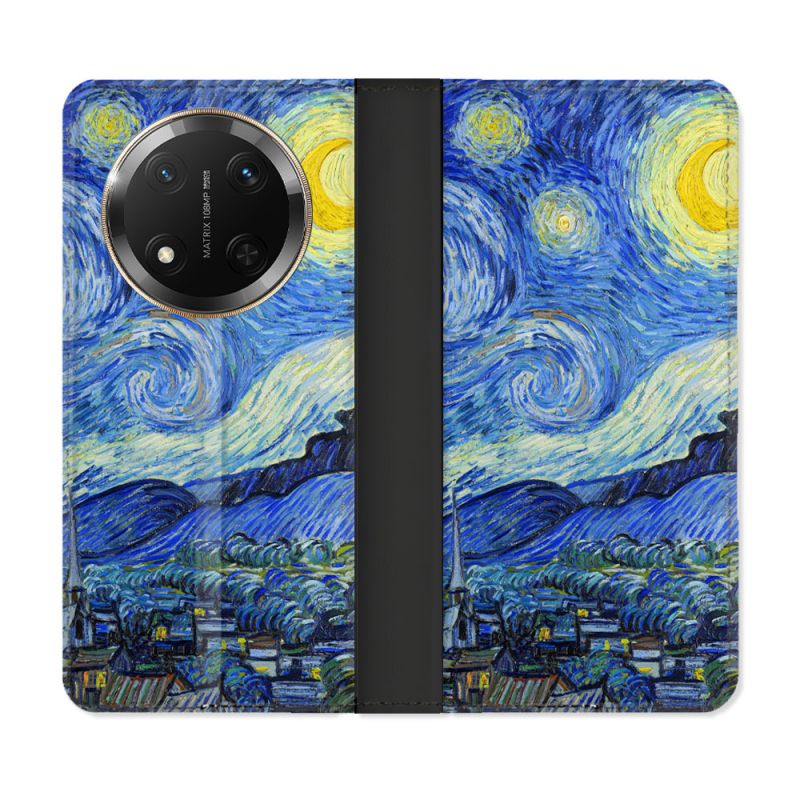 Housse cuir portefeuille Pour Honor Magic 7 Lite 5G Peinture La nuit étoilée