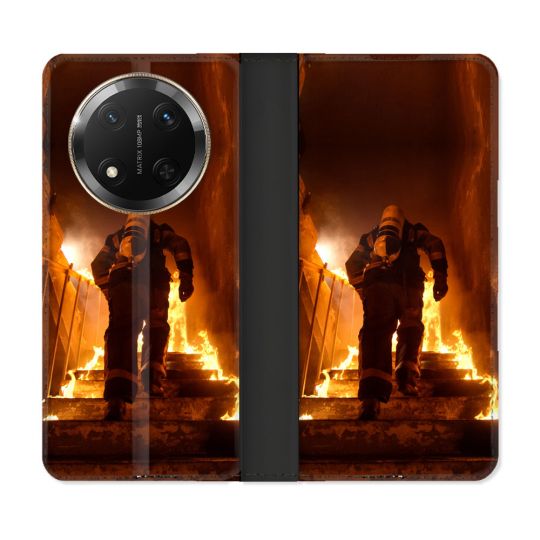 Housse cuir portefeuille Pour Honor Magic 7 Lite 5G Pompier Escalier