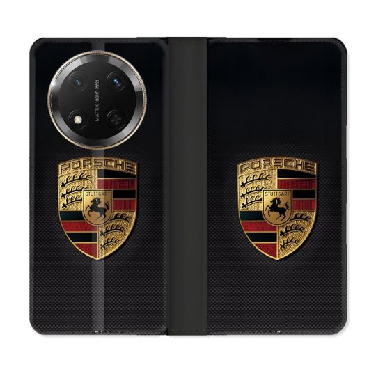 Housse cuir portefeuille Pour Honor Magic 7 Lite 5G Porsche Carbone