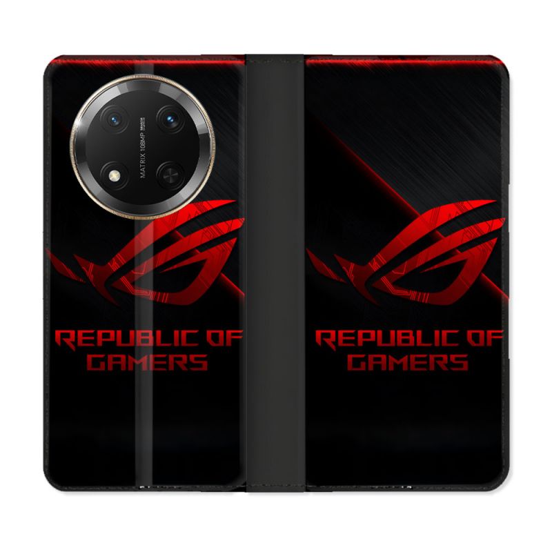Housse cuir portefeuille Pour Honor Magic 7 Lite 5G ROG Rouge