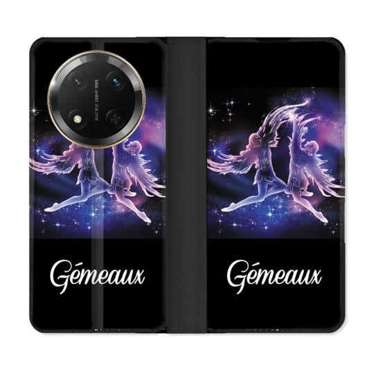 Housse cuir portefeuille Pour Honor Magic 7 Lite 5G Signe Zodiaque 2 Gémeaux