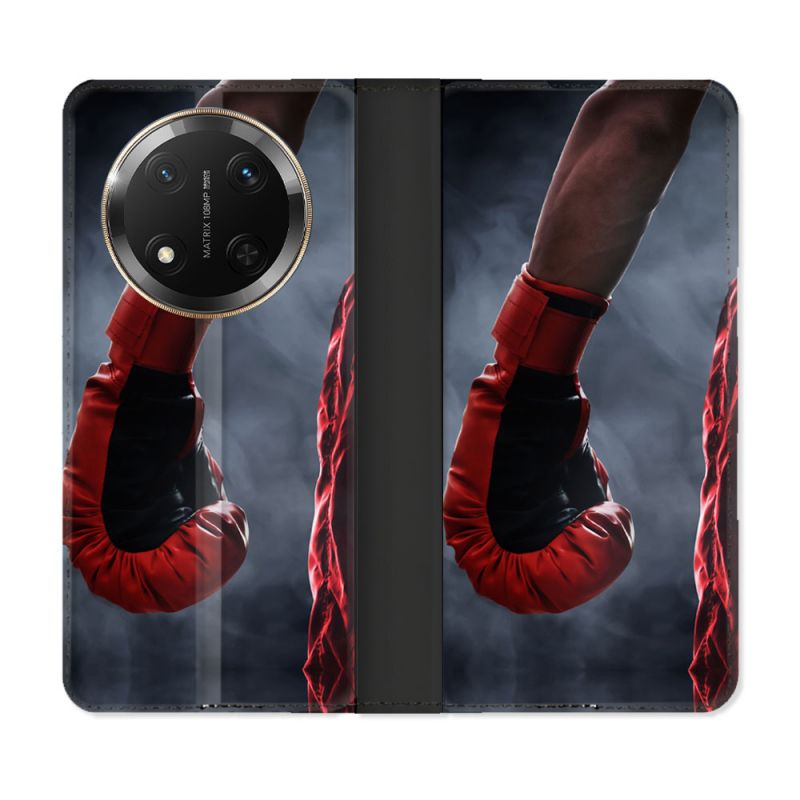 Housse cuir portefeuille Pour Honor Magic 7 Lite 5G Sport Boxe Gant Rouge
