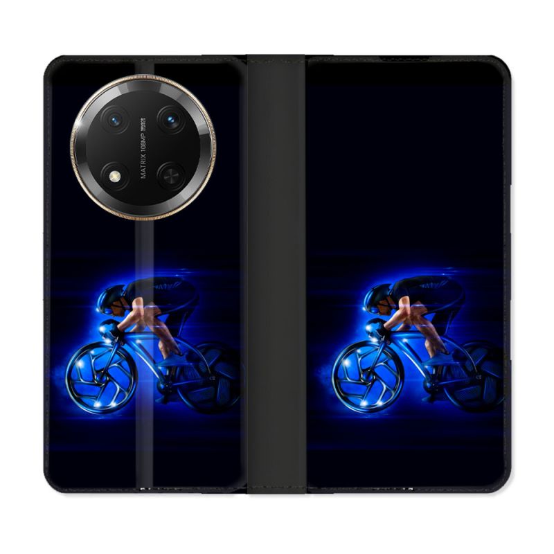 Housse cuir portefeuille Pour Honor Magic 7 Lite 5G Sport Cyclisme Bleu