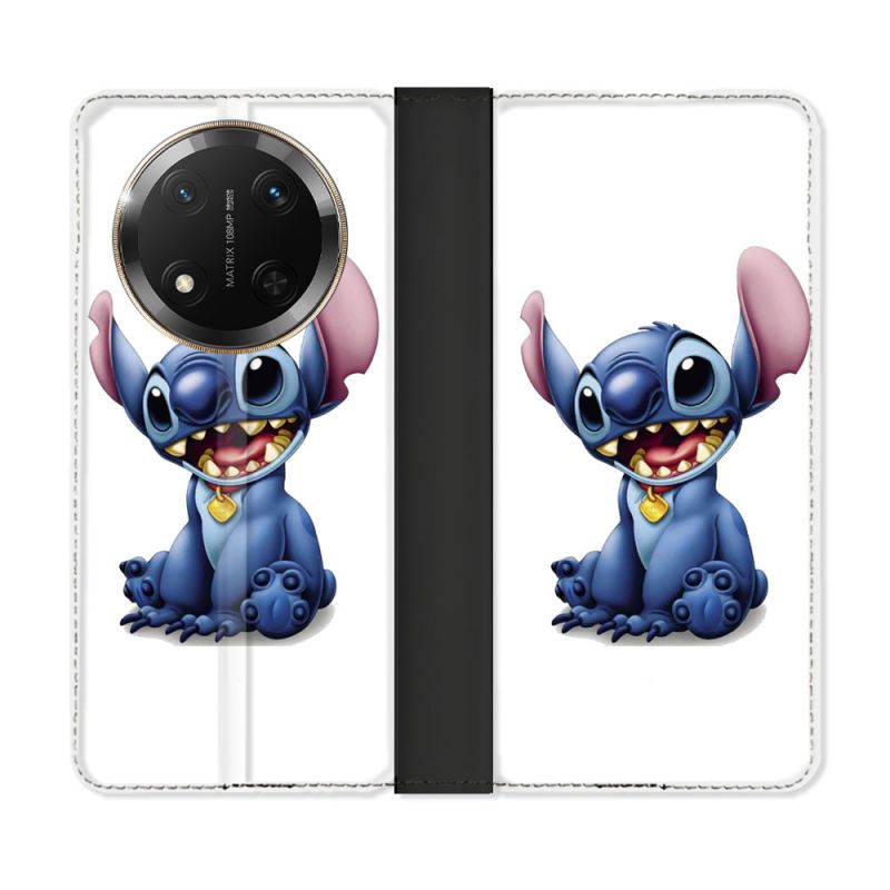 Housse cuir portefeuille Pour Honor Magic 7 Lite 5G Stitch Blanc