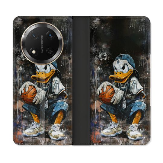 Housse cuir portefeuille Pour Honor Magic 7 Lite 5G Street Art Donald Duck