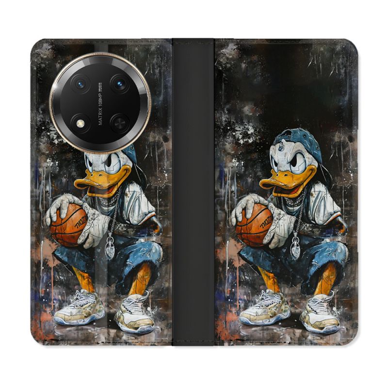 Housse cuir portefeuille Pour Honor Magic 7 Lite 5G Street Art Donald Duck