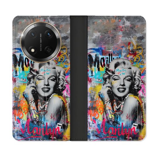 Housse cuir portefeuille Pour Honor Magic 7 Lite 5G Street Art Maryline Monroe