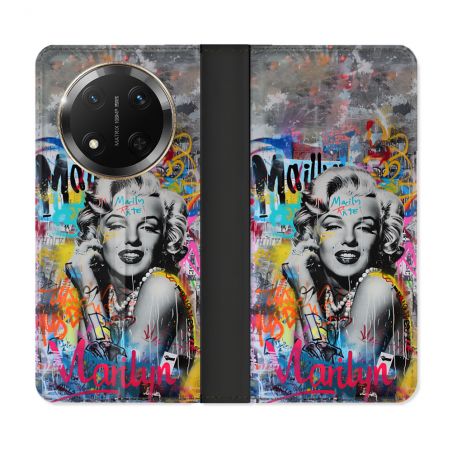 Housse cuir portefeuille Pour Honor Magic 7 Lite 5G Street Art Maryline Monroe