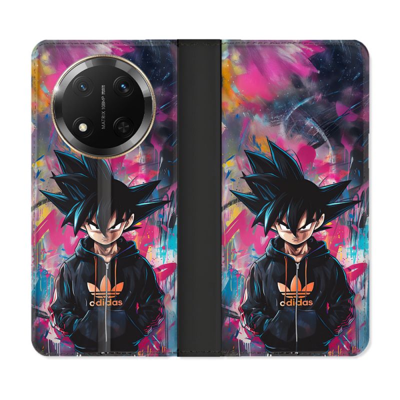 Housse cuir portefeuille Pour Honor Magic 7 Lite 5G Street Art Sangoku