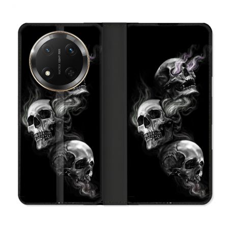 Housse cuir portefeuille Pour Honor Magic 7 Lite 5G Tete de Mort Triple