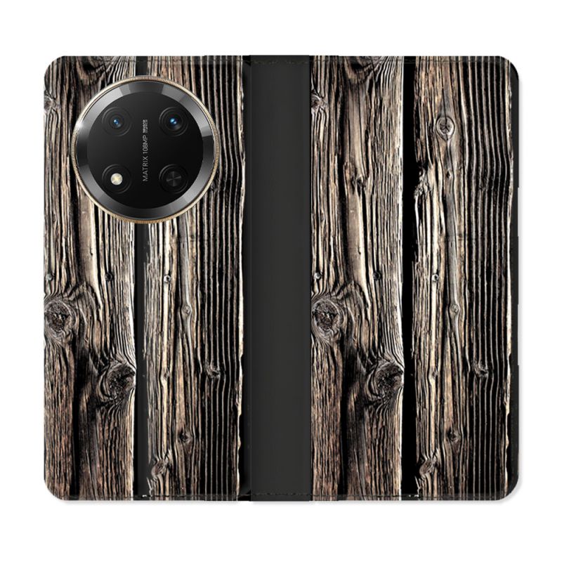 Housse cuir portefeuille Pour Honor Magic 7 Lite 5G Texture Bois