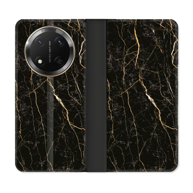 Housse cuir portefeuille Pour Honor Magic 7 Lite 5G Texture Marbre Noir