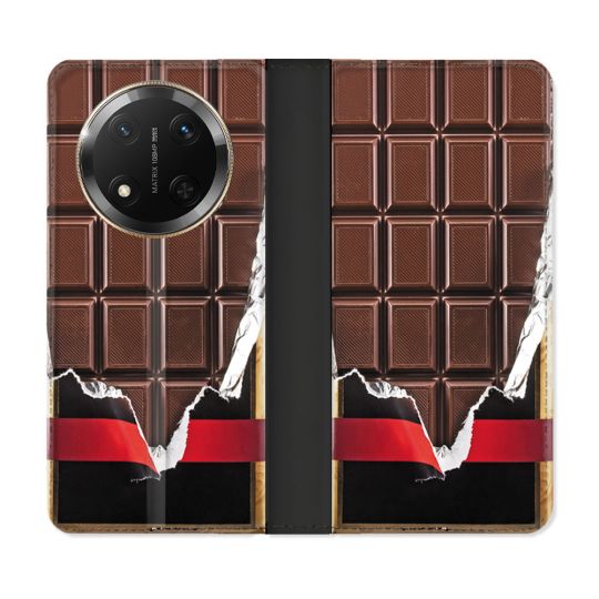 Housse cuir portefeuille Pour Honor Magic 7 Lite 5G Texture Trompe Oeil Chocolat