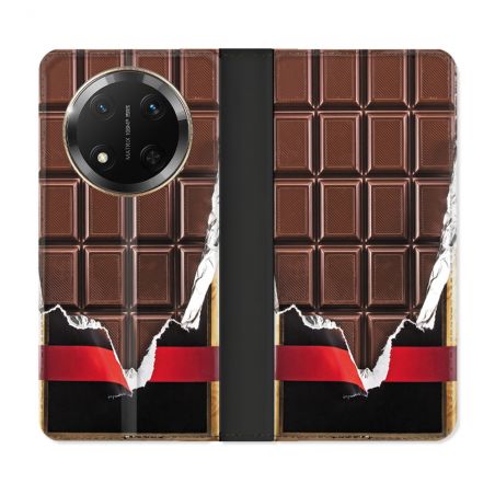 Housse cuir portefeuille Pour Honor Magic 7 Lite 5G Texture Trompe Oeil Chocolat