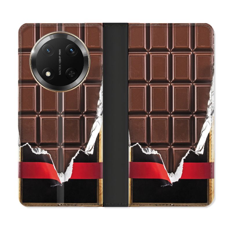 Housse cuir portefeuille Pour Honor Magic 7 Lite 5G Texture Trompe Oeil Chocolat