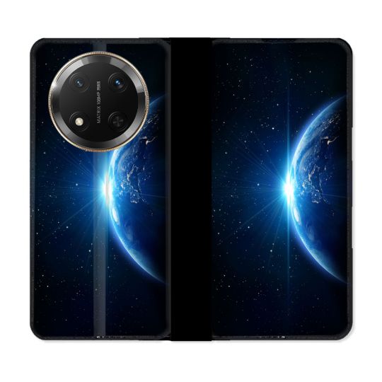 Housse cuir portefeuille Pour Honor Magic 7 Lite 5G Univers Planete Terre