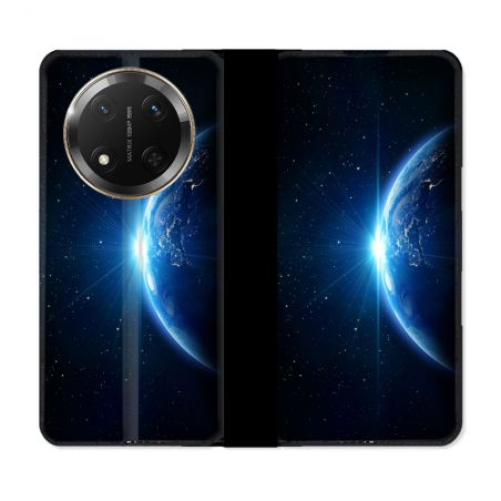 Housse cuir portefeuille Pour Honor Magic 7 Lite 5G Univers Planete Terre