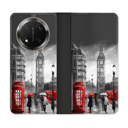 Housse cuir portefeuille Pour Honor Magic 7 Lite 5G Voyage Angleterre Londres Vintage