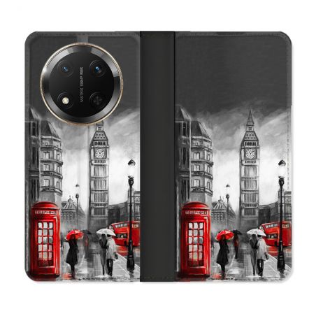 Housse cuir portefeuille Pour Honor Magic 7 Lite 5G Voyage Angleterre Londres Vintage