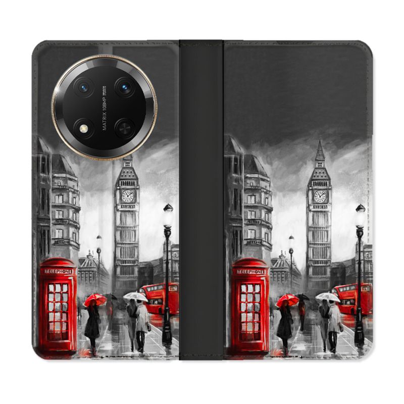 Housse cuir portefeuille Pour Honor Magic 7 Lite 5G Voyage Angleterre Londres Vintage