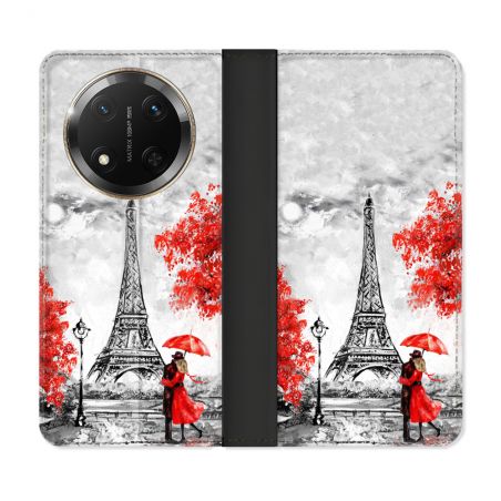 Housse cuir portefeuille Pour Honor Magic 7 Lite 5G Voyage France Paris Rouge