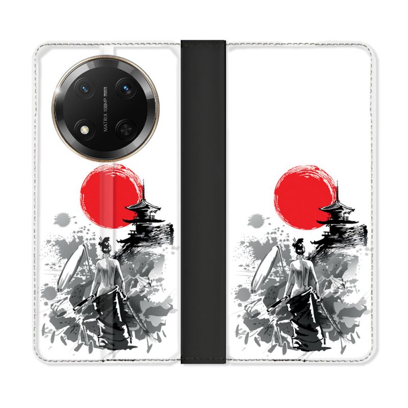 Housse cuir portefeuille Pour Honor Magic 7 Lite 5G Voyage Japon Femme