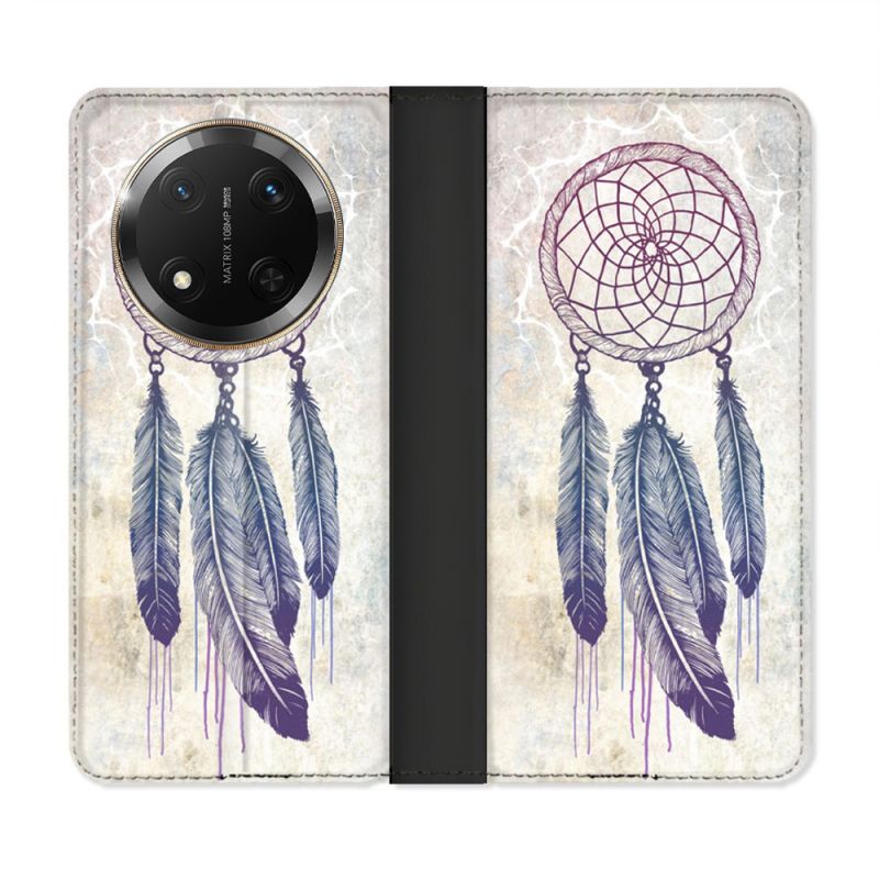 Housse cuir portefeuille Pour Honor Magic 7 Lite 5G Zen Attrape Reve Blanc