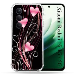Coque Renforcée Pour Xiaomi Redmi 15 4G Amour Coeur Rose Montant sur Noir