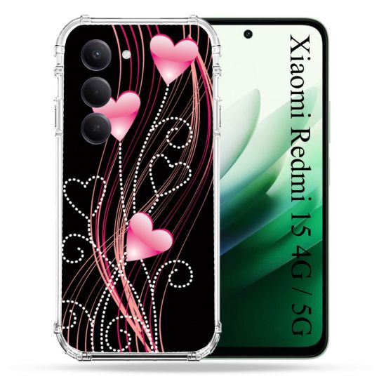 Coque Renforcée Pour Xiaomi Redmi 15 4G Amour Coeur Rose Montant sur Noir