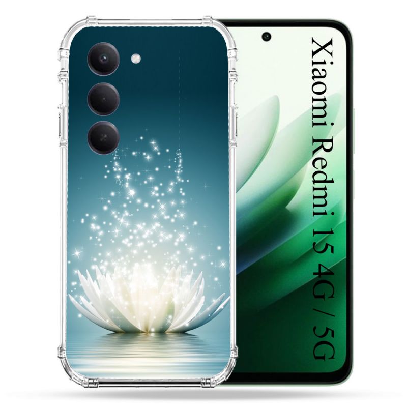Coque Renforcée Pour Xiaomi Redmi 15 4G Fleur Lotus Blanc