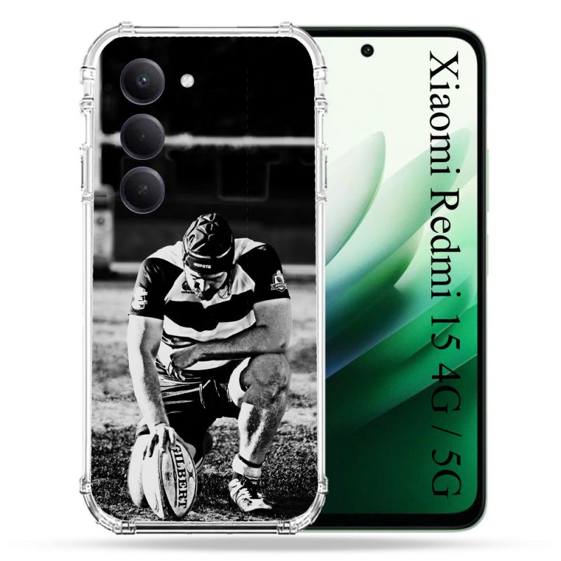 Coque Renforcée Pour Xiaomi Redmi 15 4G Sport Rugby Noir Blanc