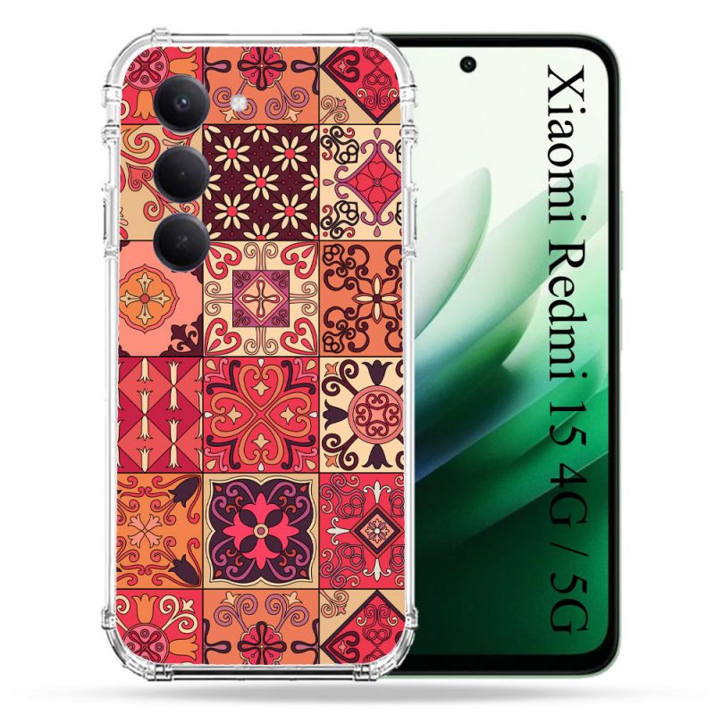 Coque Renforcée Pour Xiaomi Redmi 15 4G Texture Carreau Ciment Rouge