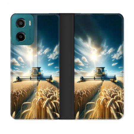 Housse cuir portefeuille Pour Motorola G05 / E15 Agriculture Moissonneuse Blé
