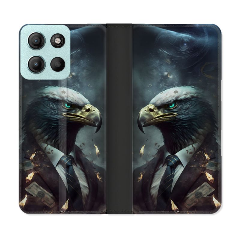 Housse cuir portefeuille Pour Motorola G15 Animal Aigle Business