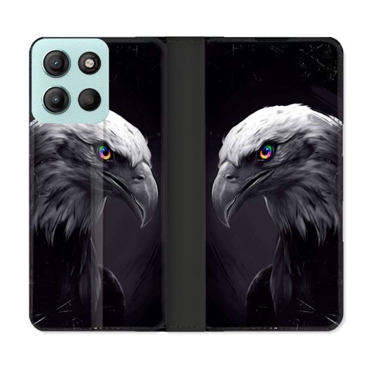 Housse cuir portefeuille Pour Motorola G15 Animal Aigle Royal Noir