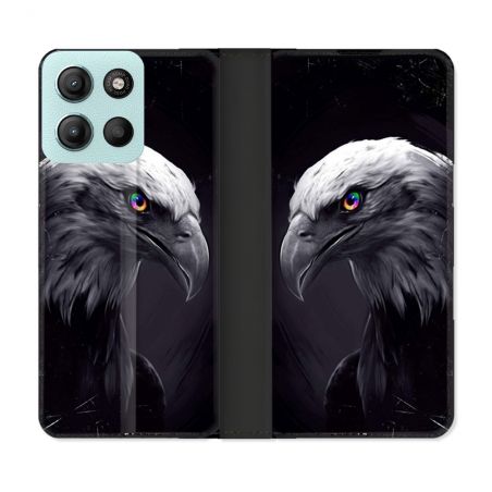 Housse cuir portefeuille Pour Motorola G15 Animal Aigle Royal Noir