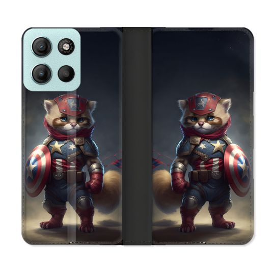 Housse cuir portefeuille Pour Motorola G15 Animal Chat America