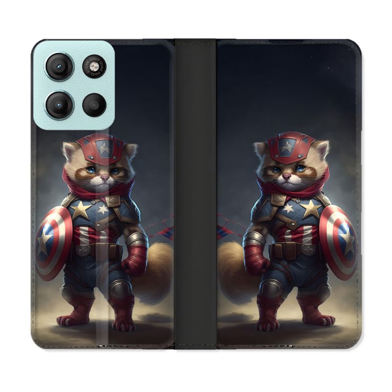 Housse cuir portefeuille Pour Motorola G15 Animal Chat America