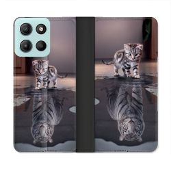 Housse cuir portefeuille Pour Motorola G15 Animal Chat Reflet