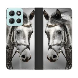 Housse cuir portefeuille Pour Motorola G15 Animal Cheval Blanc