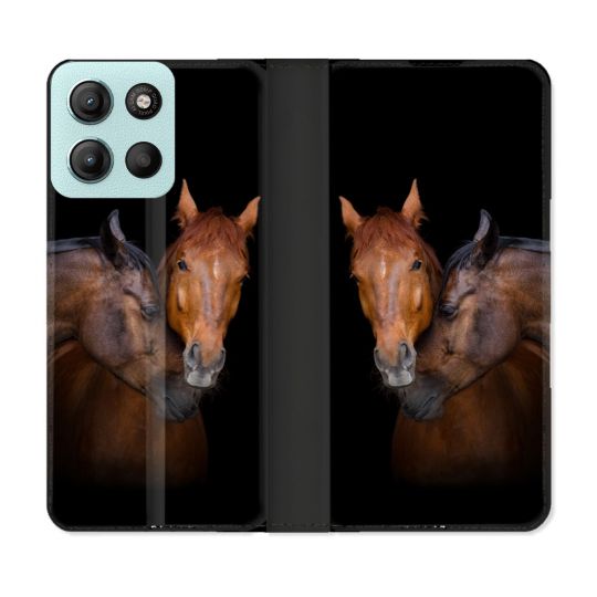 Housse cuir portefeuille Pour Motorola G15 Animal Cheval Marron