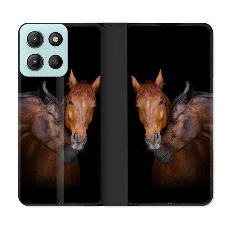 Housse cuir portefeuille Pour Motorola G15 Animal Cheval Marron