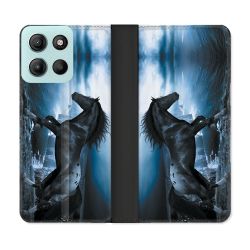 Housse cuir portefeuille Pour Motorola G15 Animal Cheval Noir