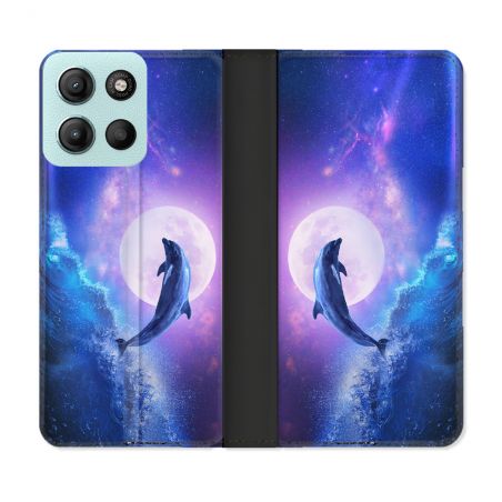Housse cuir portefeuille Pour Motorola G15 Animal Dauphin Vague