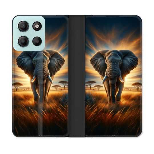 Housse cuir portefeuille Pour Motorola G15 Animal Elephant Savane