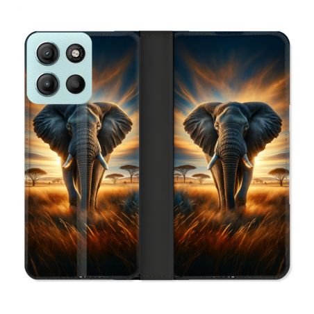 Housse cuir portefeuille Pour Motorola G15 Animal Elephant Savane