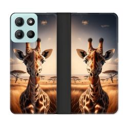 Housse cuir portefeuille Pour Motorola G15 Animal Girafe Savane