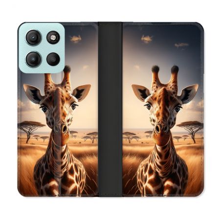 Housse cuir portefeuille Pour Motorola G15 Animal Girafe Savane