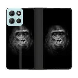 Housse cuir portefeuille Pour Motorola G15 Animal Gorille Noir